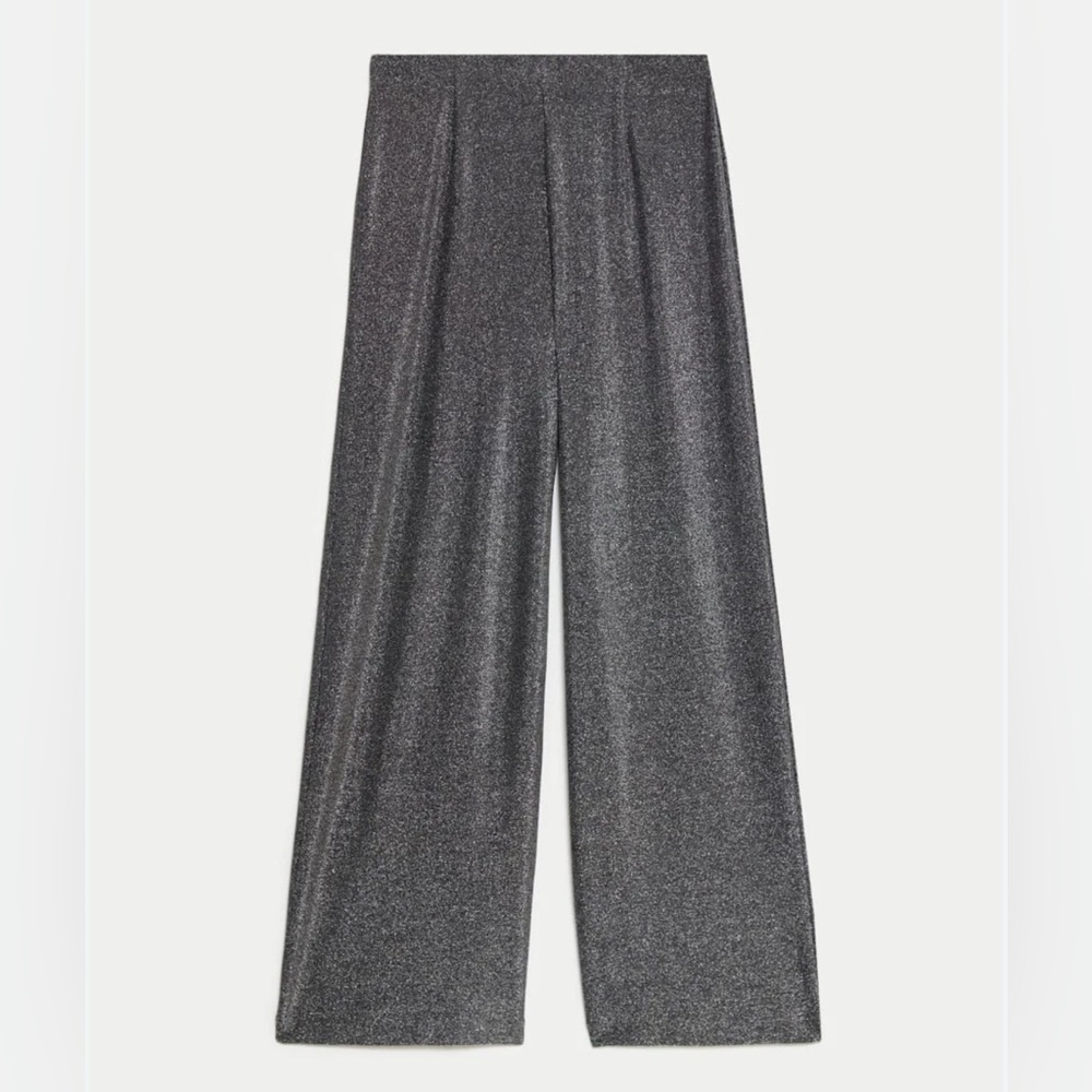ZARA Fabulous seamlessly tailored Black subtely Sparkled Wide Leg Pants🔥🔥🔥